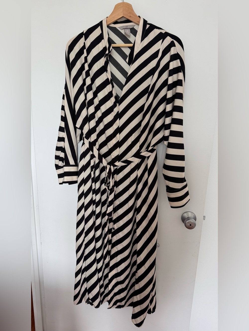 H&m Striped Wrap Dress in Black and Cream